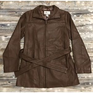 Madison & Max Small Cafe Brown Zip Leather Jacket
